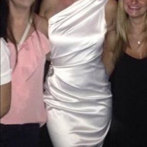 David’s Bridal white satin dress with detail